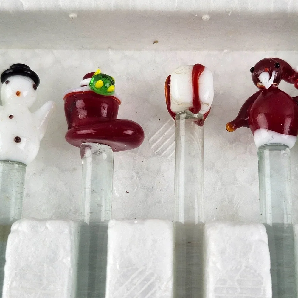 NEW 6 Vintage Glass Christmas‎ Winter Holiday Swizzle Sticks Bamberger's